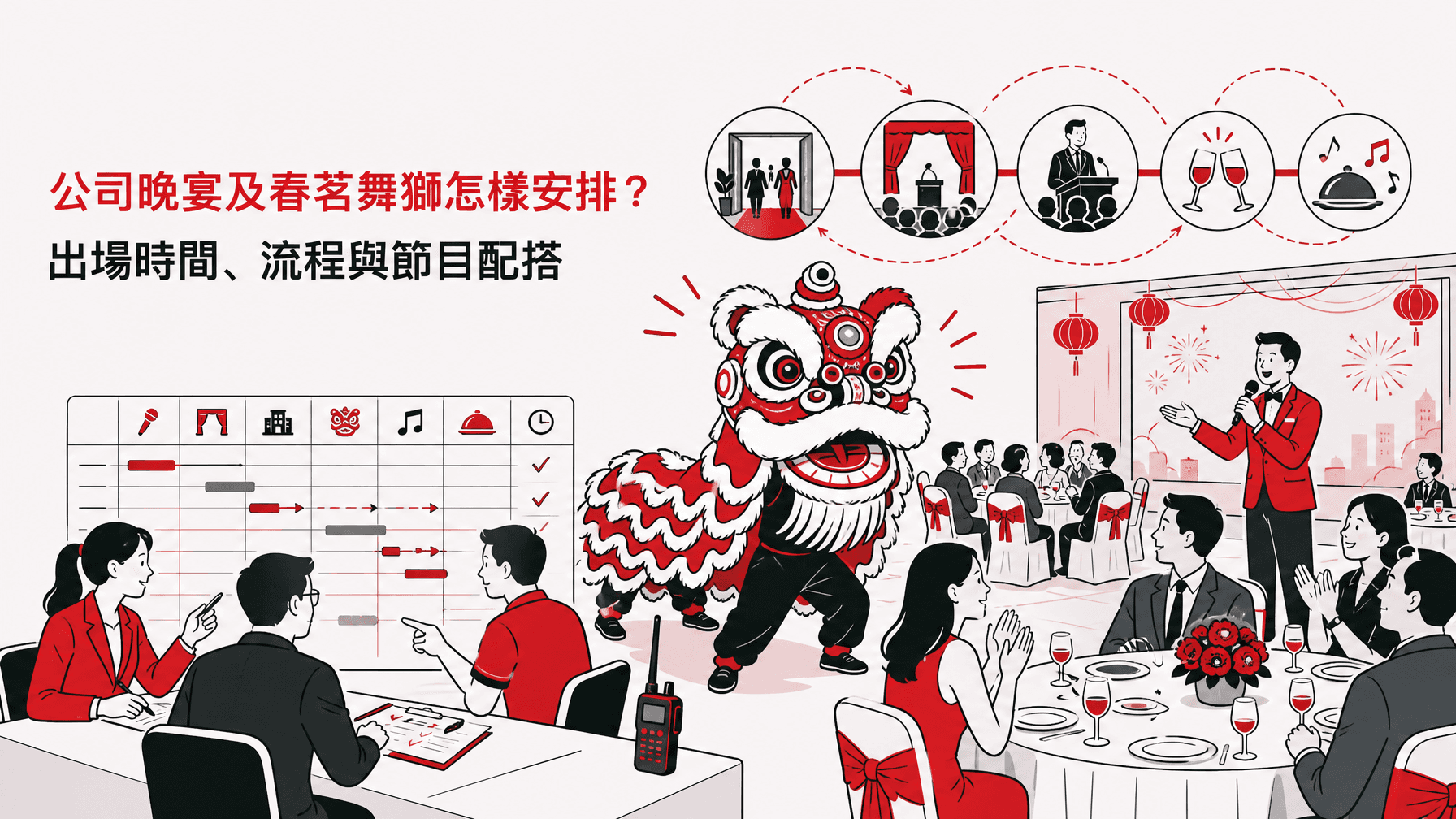 公司晚宴及春茗舞獅怎樣安排?出場時間、流程與節目配搭